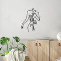 Kadin Figuru Monstera Line Art Metal Panosu - Siyah