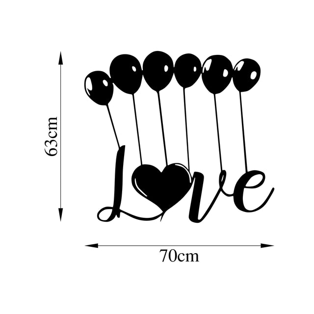 Love Balonlu Yazı Metal Duvar Panosu - Siyah