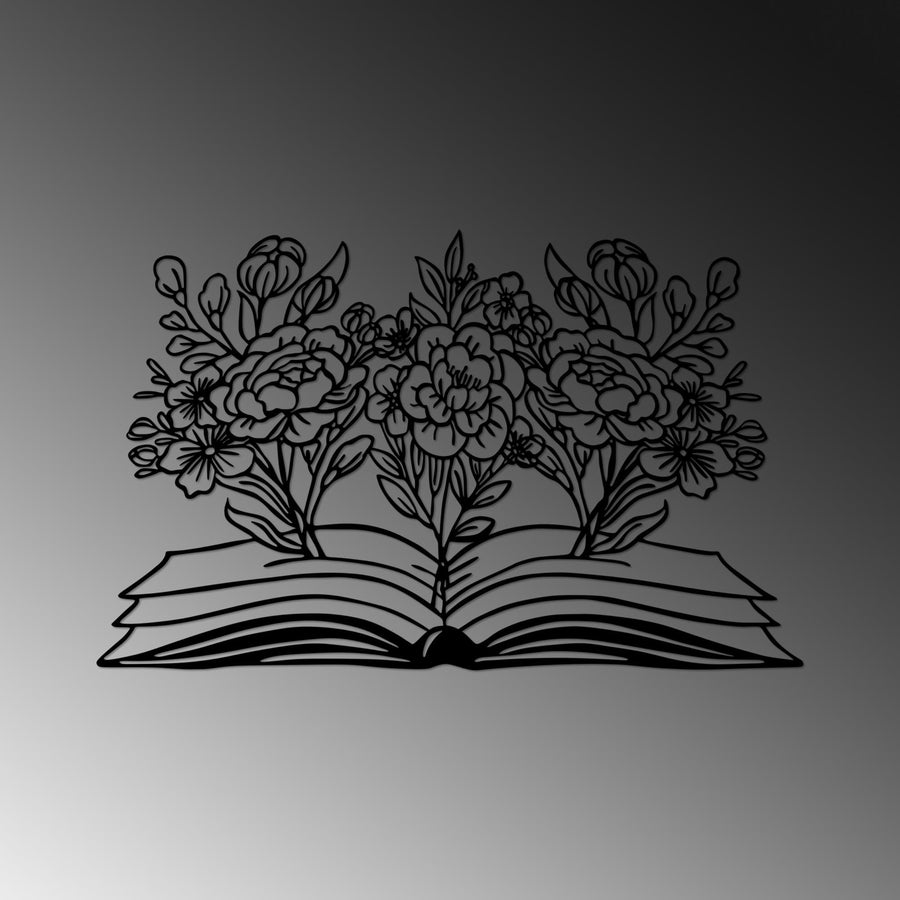 Kitap ve Cicek Metal Duvar Panosu - Siyah