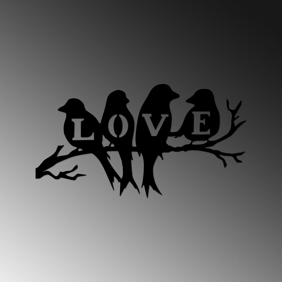 Love Yazılı Kuş Metal Duvar Panosu - Siyah