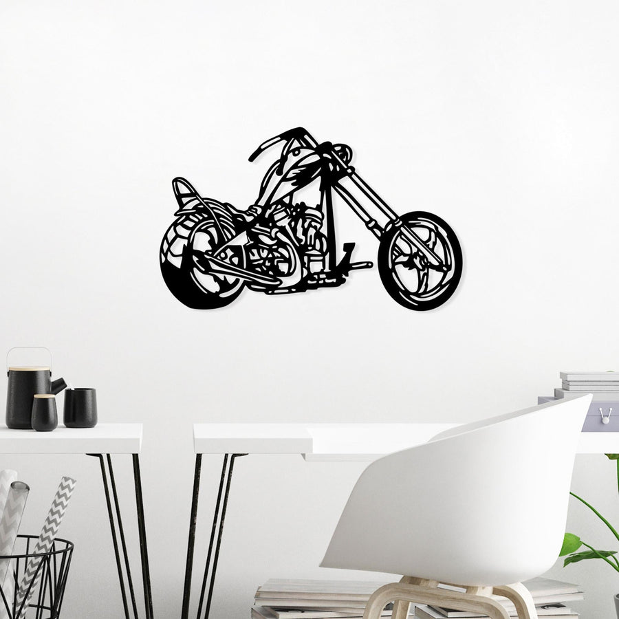 Chopper Motorsiklet Metal Duvar Panosu - Siyah