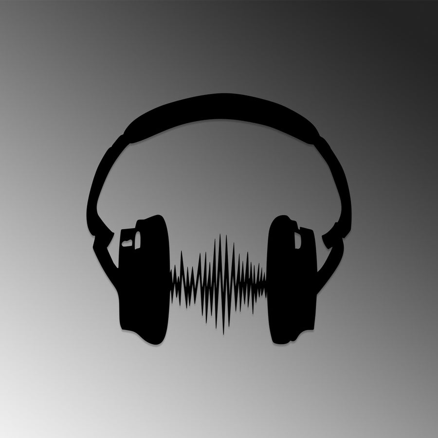 Kulaklik Ses Dalgasi Metal Duvar Panosu - Siyah
