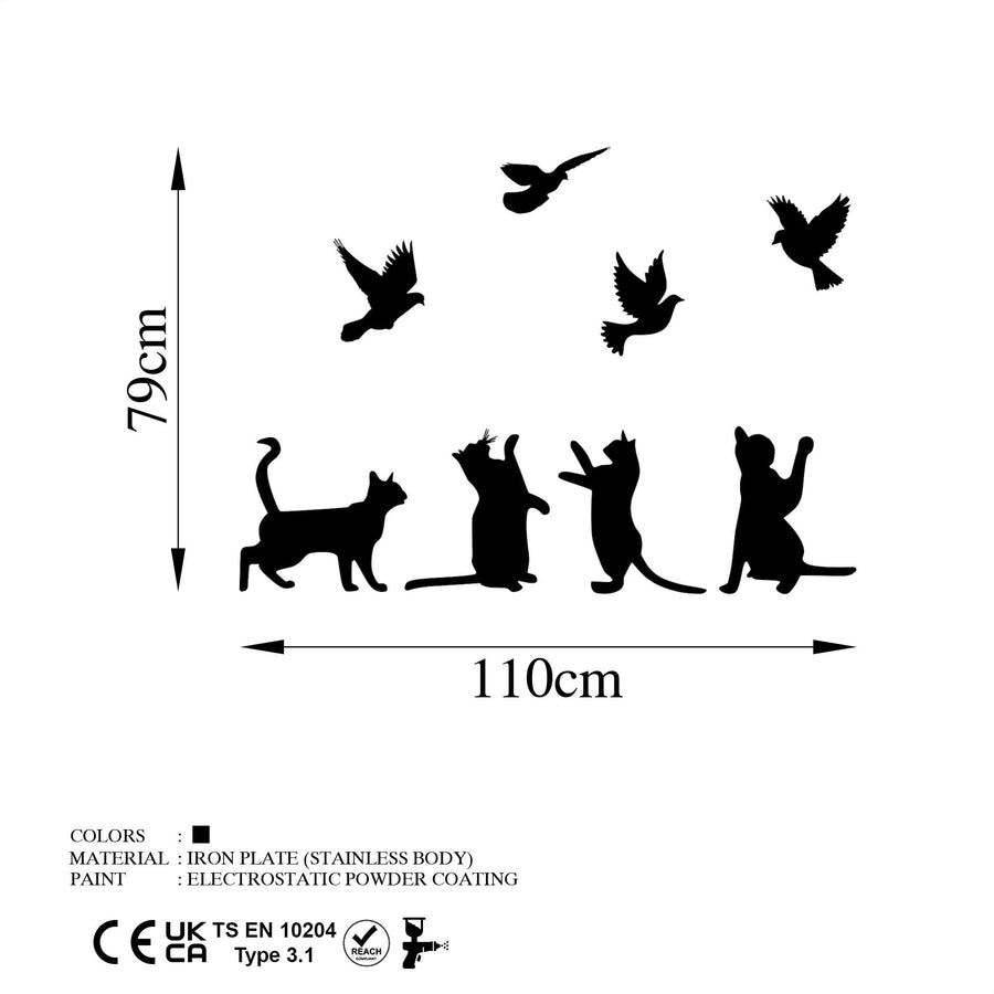 Kedi Kuş Metal Duvar Panosu - Siyah