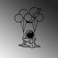 Astronot Balon Metal Duvar Panosu - Siyah