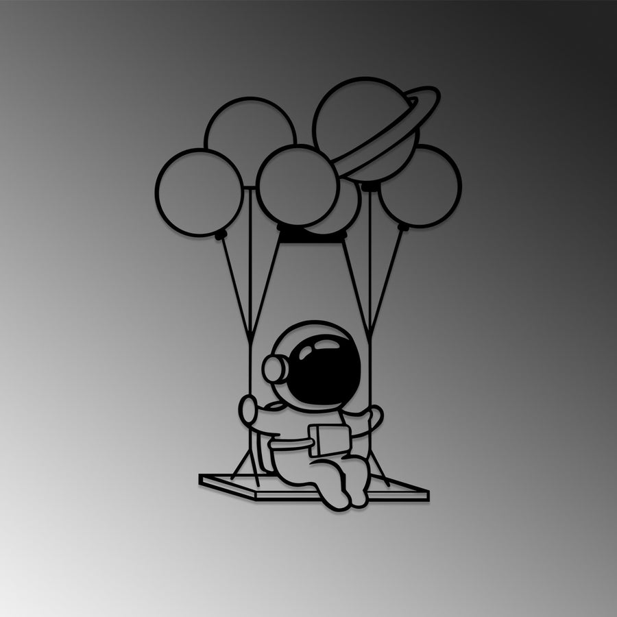 Astronot Balon Metal Duvar Panosu - Siyah