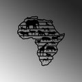 Afrika Haritasi Hayvan Metal Duvar Panosu - Siyah