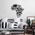 Afrika Haritasi Hayvan Metal Duvar Panosu - Siyah