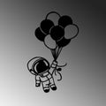 Astronot Balon Ucus Metal Duvar Panosu - Siyah