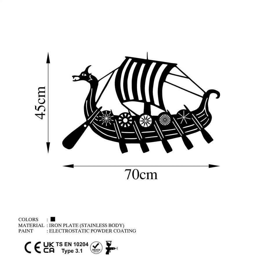 Viking Gemisi Metal Duvar Panosu - Siyah