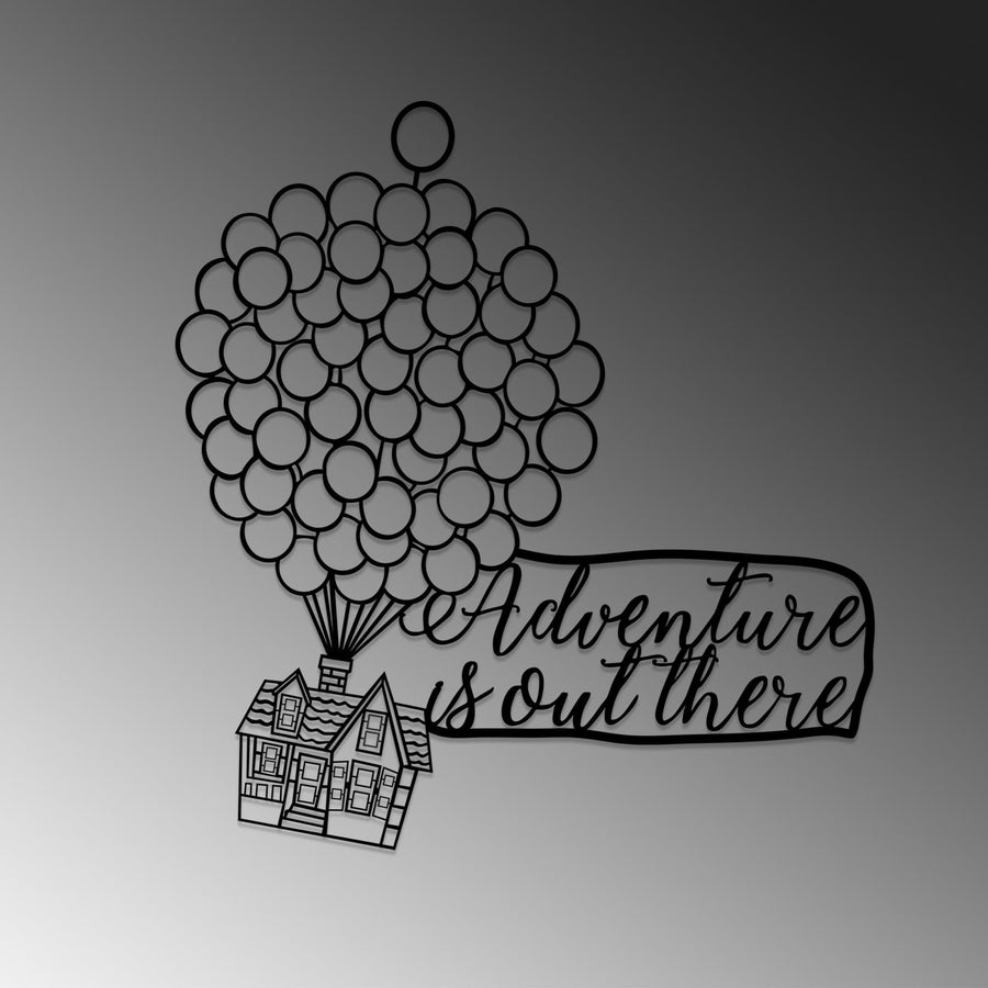 Balonlu Ev Adventure Metal Duvar Panosu - Siyah