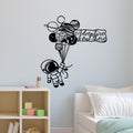 Astronot Gezegen Balon Metal Duvar Panosu - Siyah