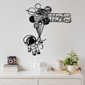 Astronot Gezegen Balon Metal Duvar Panosu - Siyah