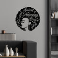 Afro Kadin Beautiful Metal Duvar Panosu - Siyah
