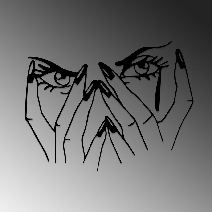 Kadin Gozleri El Metal Duvar Panosu - Siyah