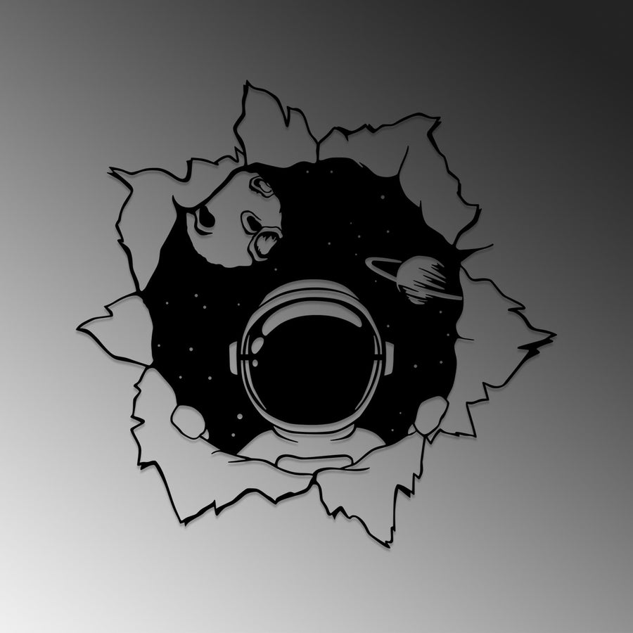 Astronot Uzay Metal Duvar Panosu - Siyah