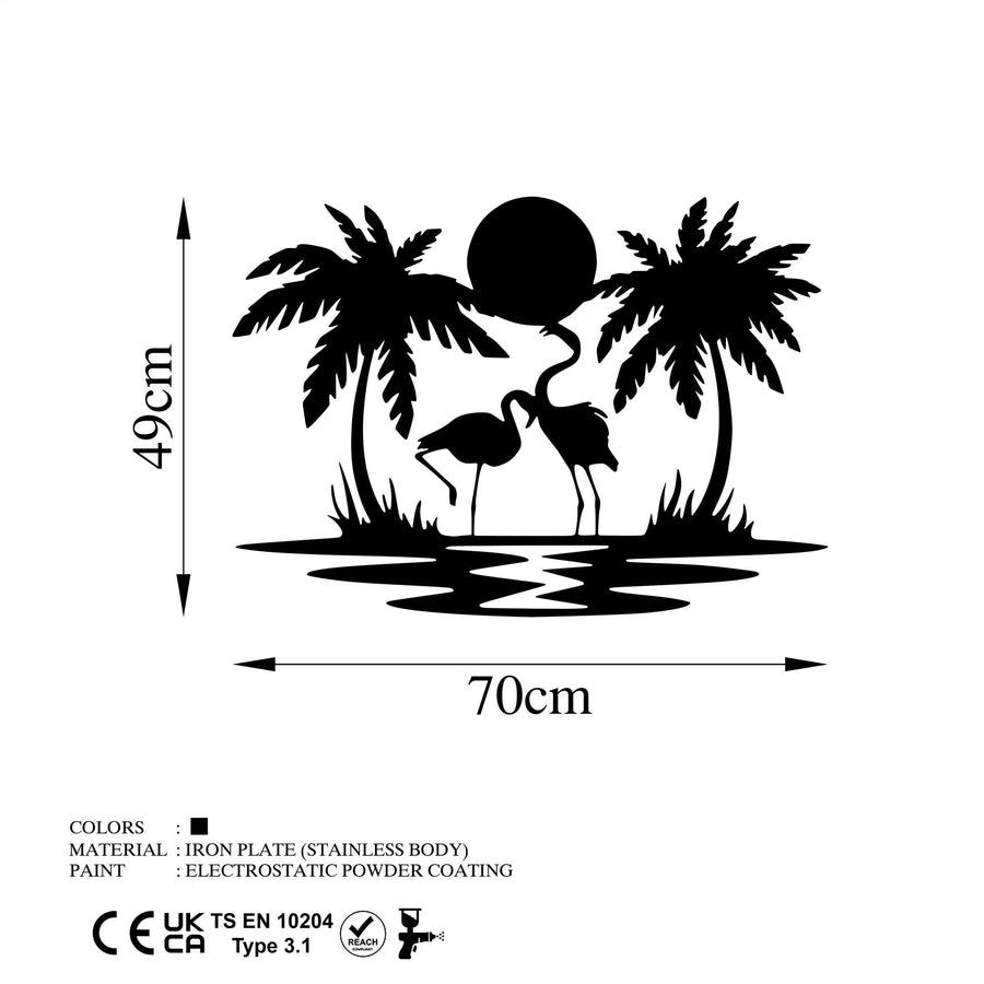 Flamingo Palmiye Metal Duvar Panosu - Siyah