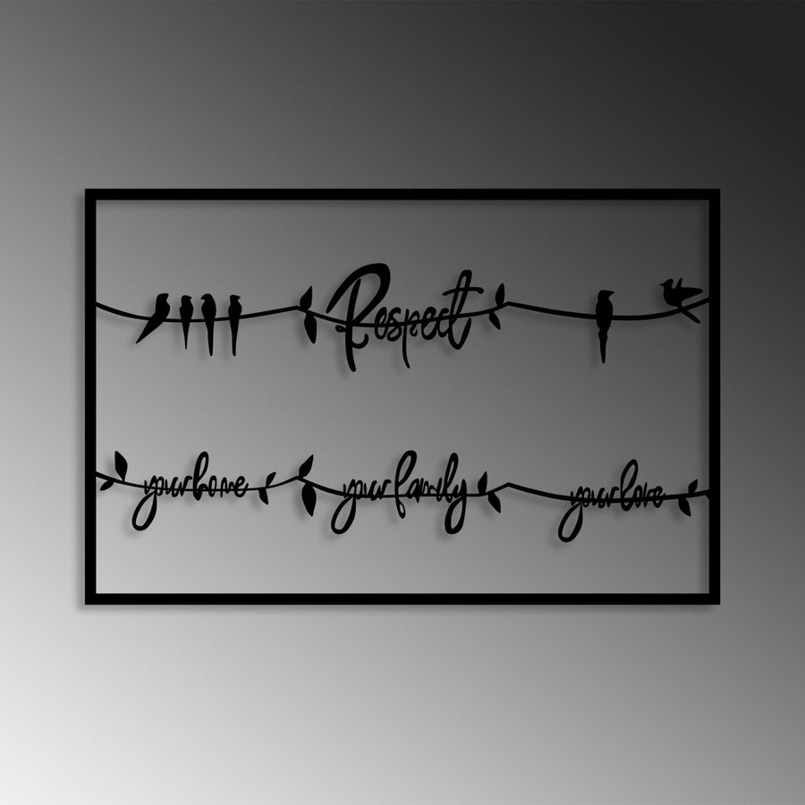 Kuslar ve Yazili Cerceveli Metal Duvar Panosu - Siyah