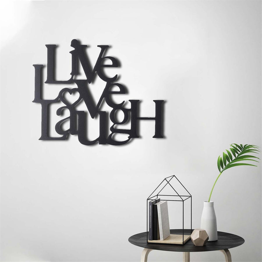 Live Love Laugh Yazili Metal Duvar Panosu - Siyah