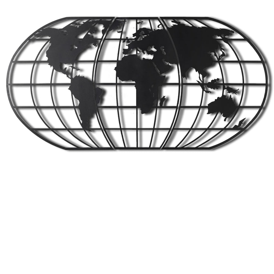 Globe Cerceveli Dunya Haritasi Metal Duvar Panosu - Siyah
