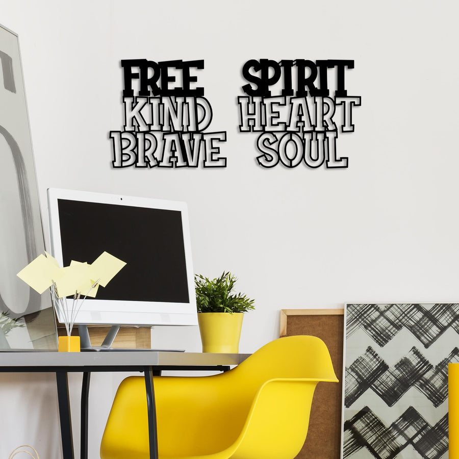 Free Spirit Kind Heart Brave Soul Metal Duvar Panosu - Siyah