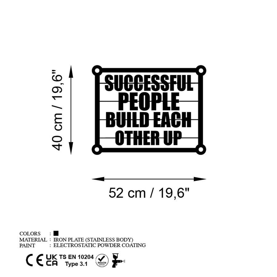 Successful People Yazılı Metal Duvar Panosu - Siyah