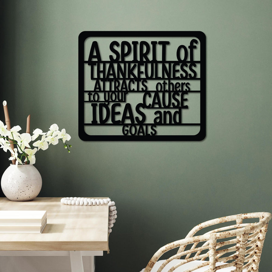 A Spirit of Thankfulness Yazılı Metal Duvar Panosu - Siyah