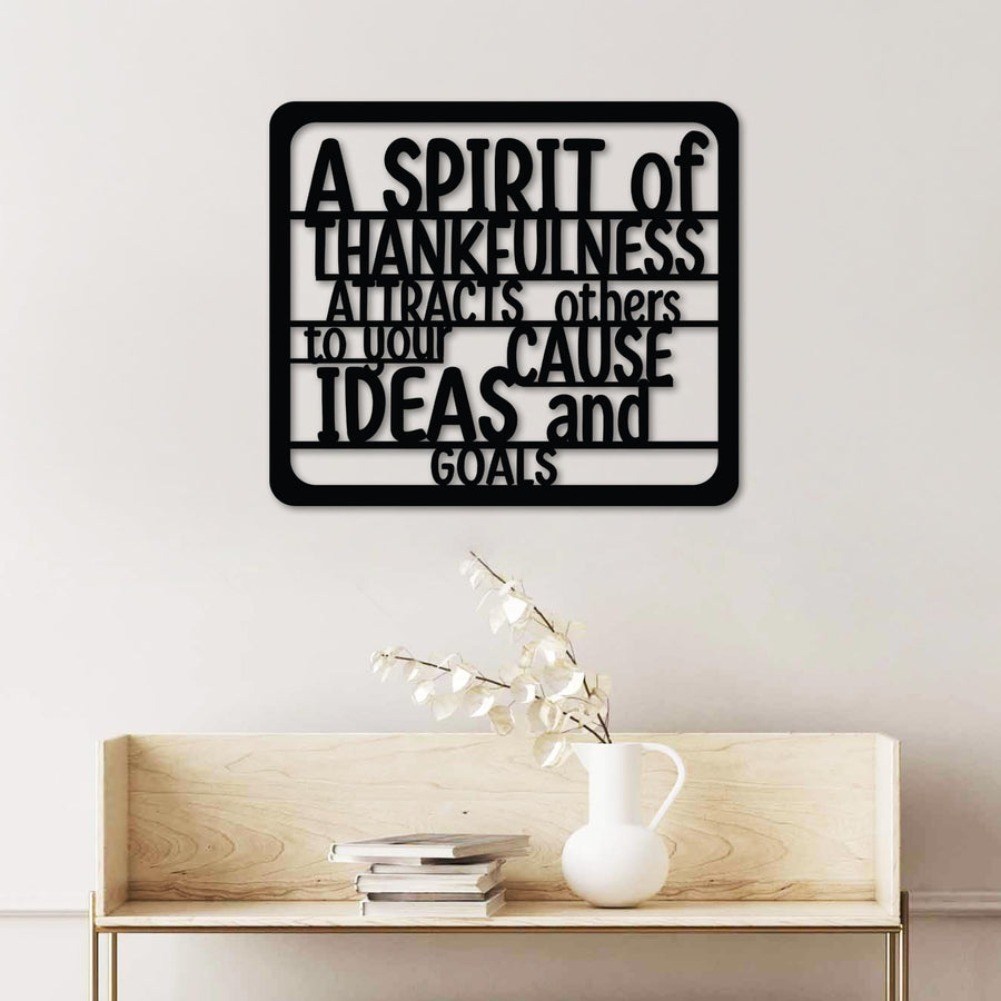 A Spirit of Thankfulness Yazılı Metal Duvar Panosu - Siyah