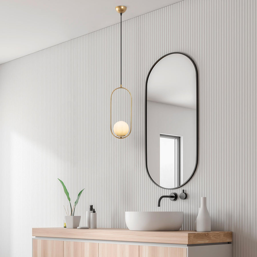 Oval Çerçeveli Tekli Cam Sarkıt - Altın