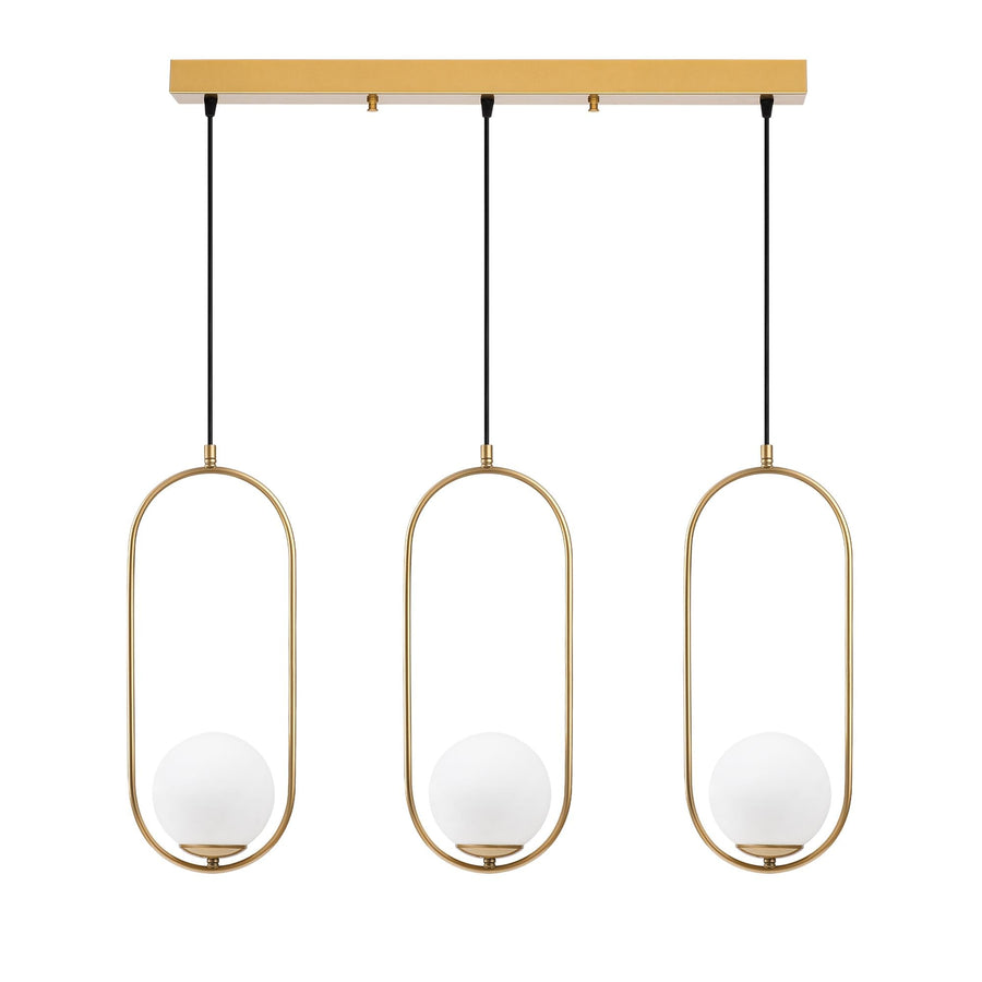 Oval Çerçeveli 3'lü Sıralı Cam Sarkıt - Altın