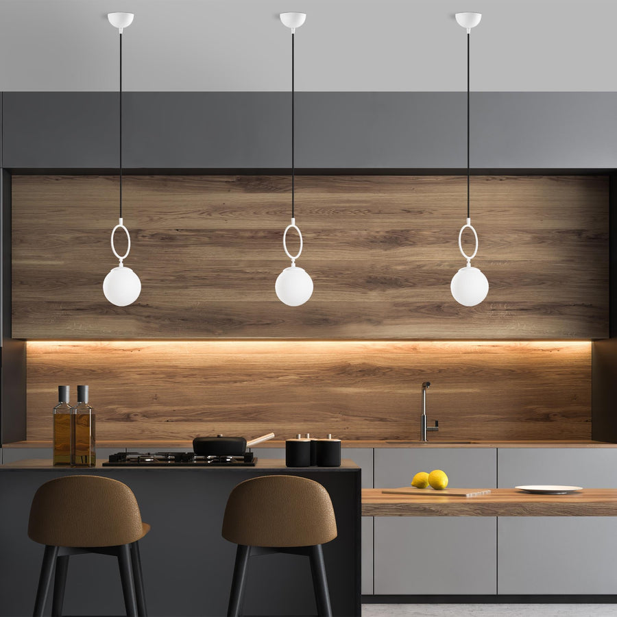 Cam Küre Halkalı Tekli Sarkıt Modern - Beyaz