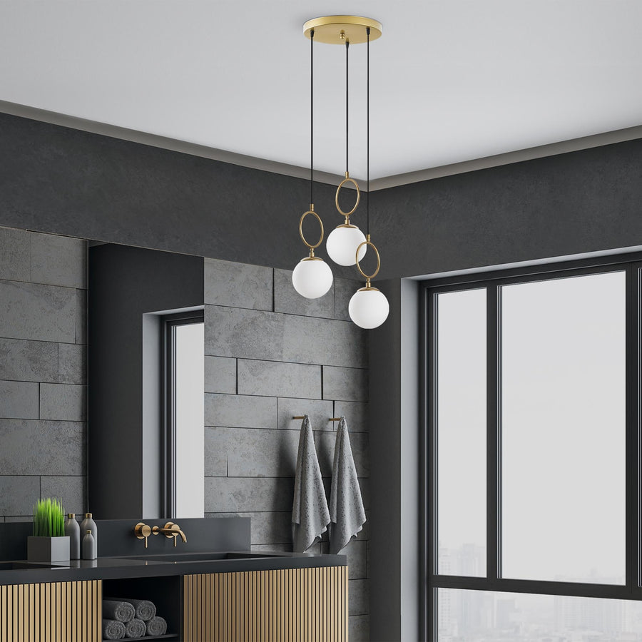 Cam Küre Halkalı 3'Lü Sarkıt Modern - Altın