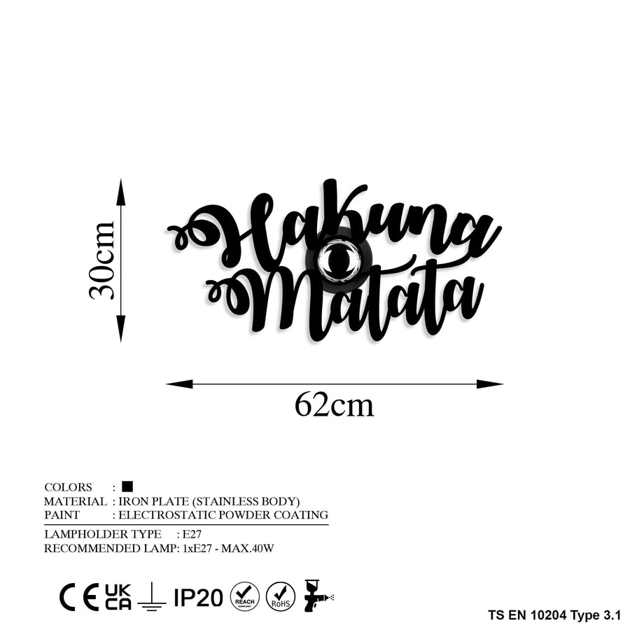 Hakuna Matata Yazili Metal Duvar Apligi - Siyah