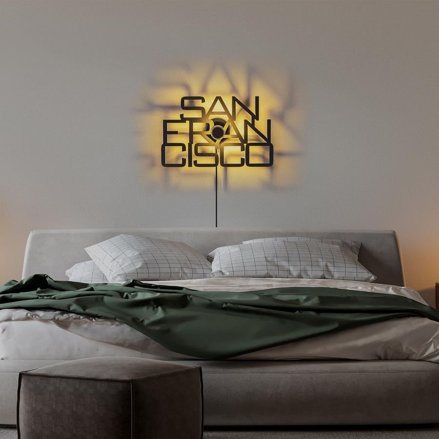 San Francisco Yazili Metal Duvar Apligi - Siyah