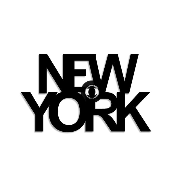 New York Yazılı Metal Duvar Apliği - Siyah