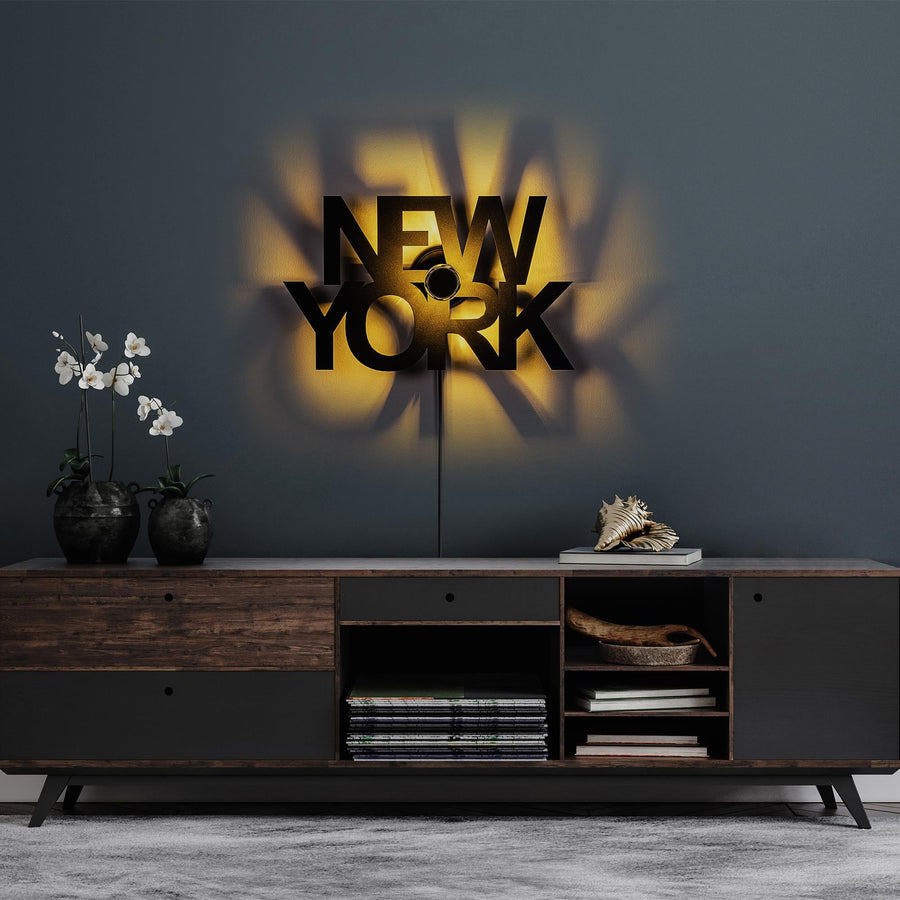 New York Yazili Metal Duvar Apligi - Siyah