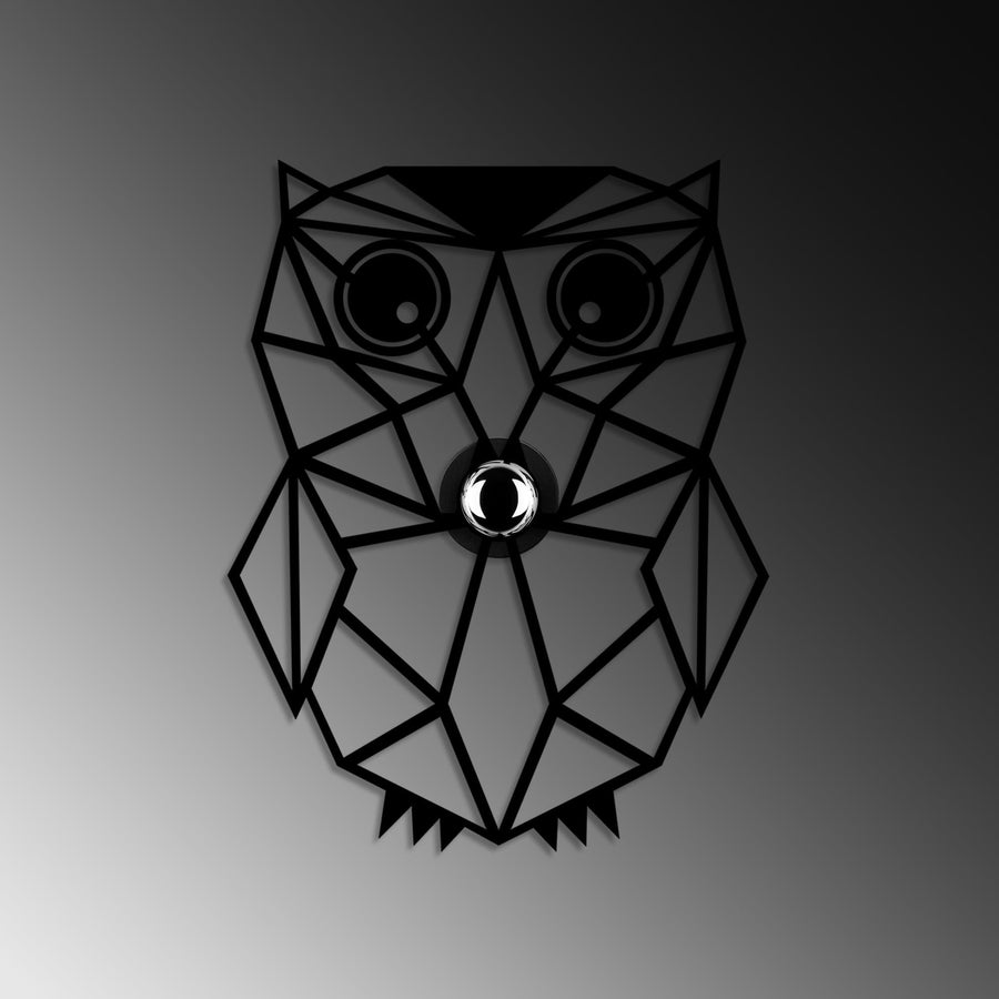 Baykus Geometrik Metal Duvar Apliki - Siyah