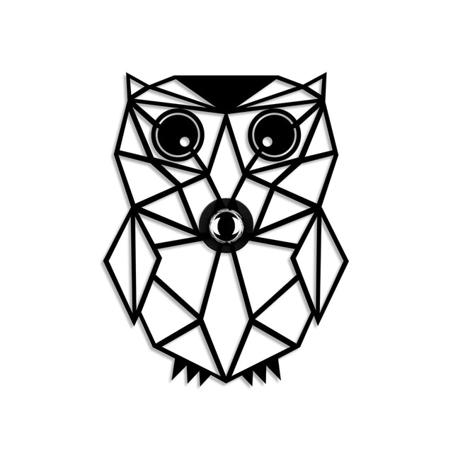 Baykus Geometrik Metal Duvar Apliki - Siyah