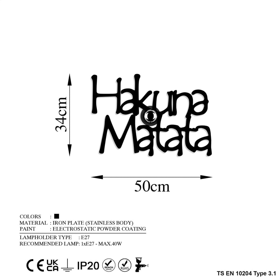 Hakuna Matata Yazili Metal Duvar Apliki - Siyah