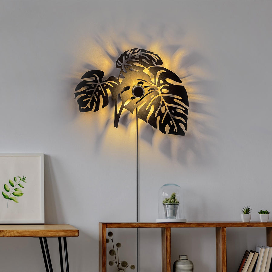 Monstera Yaprak Metal Duvar Apliki - Siyah