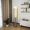 Kare Çerçeveli Raflı Lambader Ahşap Detaylı - Siyah