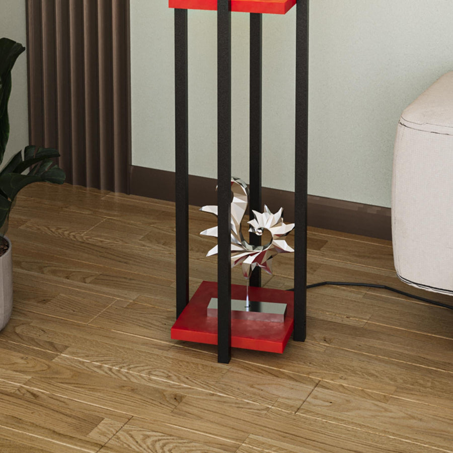 Raflı Lambader Metal Krem Abajur - Siyah