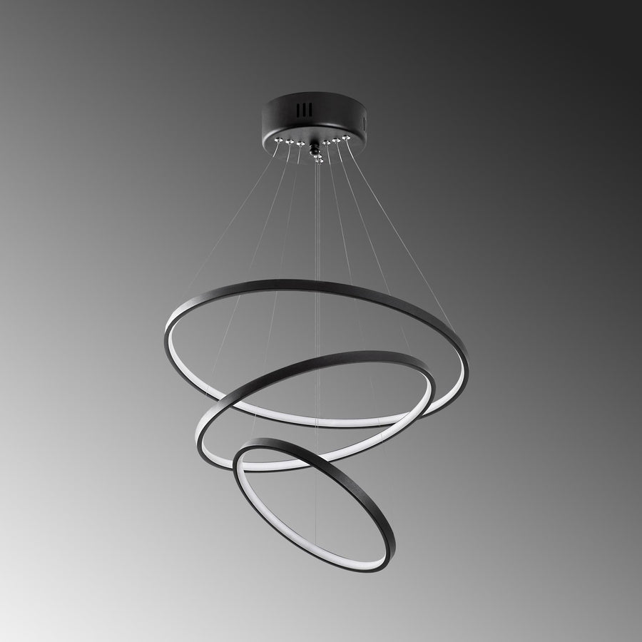 Spiralli LED Avize Metal 3 Halka - Siyah