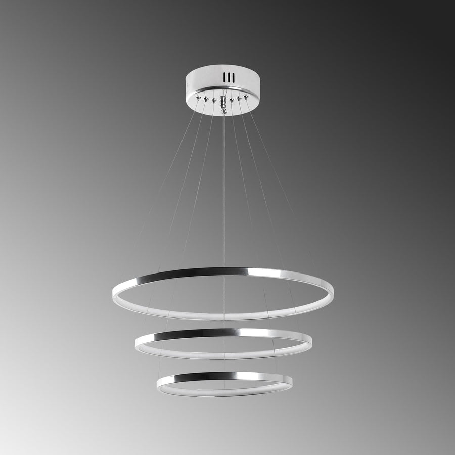 Spiralli LED Avize Metal 3 Halka - Gumus