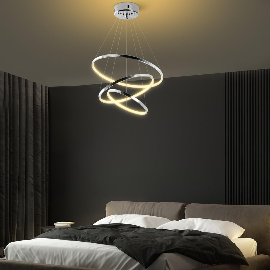Spiralli LED Avize Metal 3 Halka - Gumus