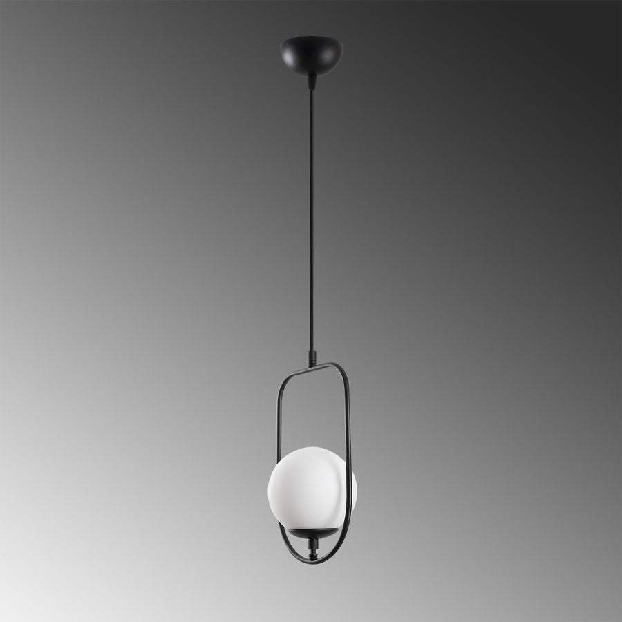 Oval Çerçeveli Cam Tekli Sarkıt Metal - Siyah