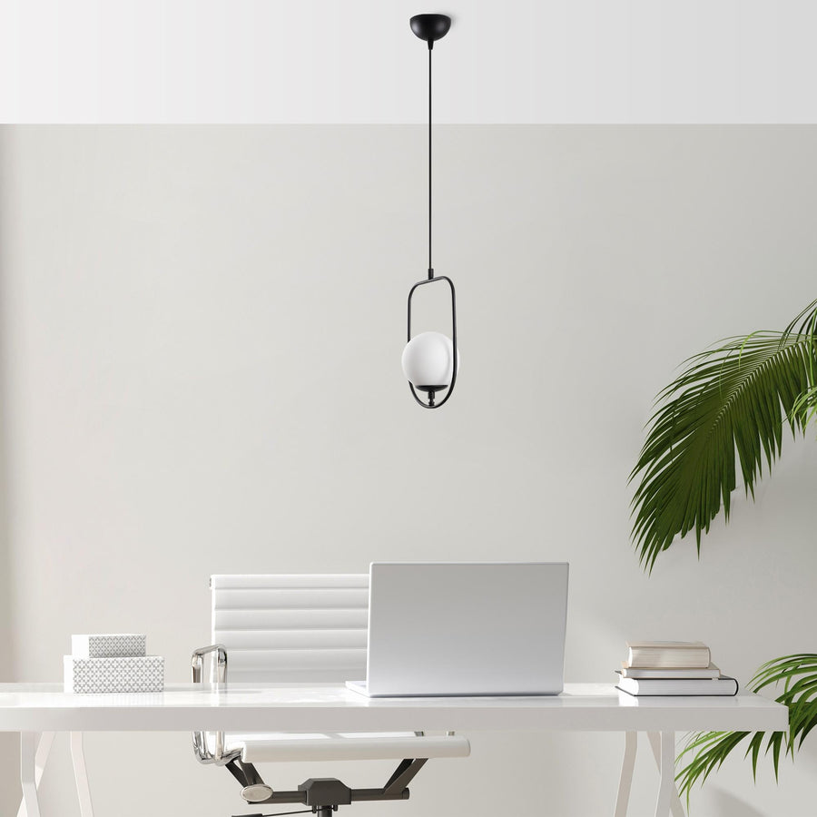 Oval Çerçeveli Cam Tekli Sarkıt Metal - Siyah