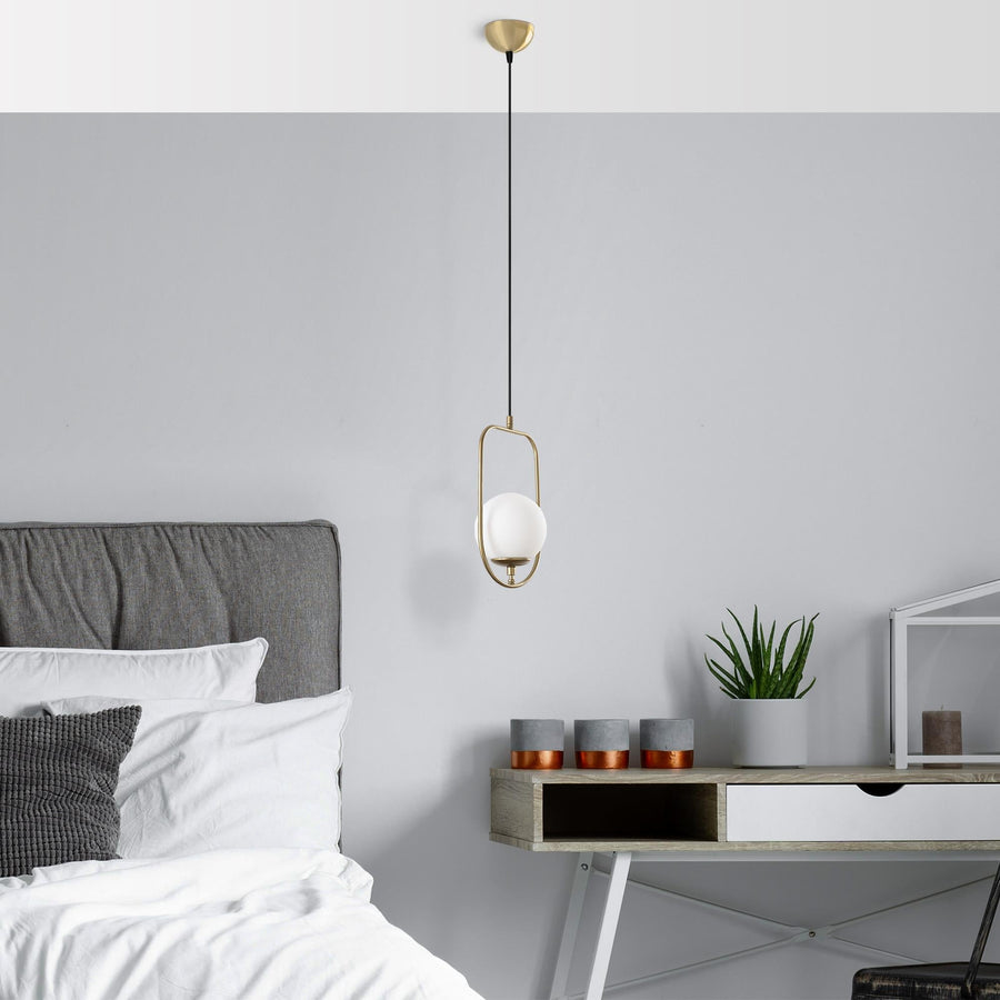 Oval Çerçeveli Cam Tekli Sarkıt Metal - Altin