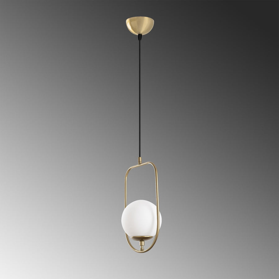 Oval Çerçeveli Cam Tekli Sarkıt Metal - Altin