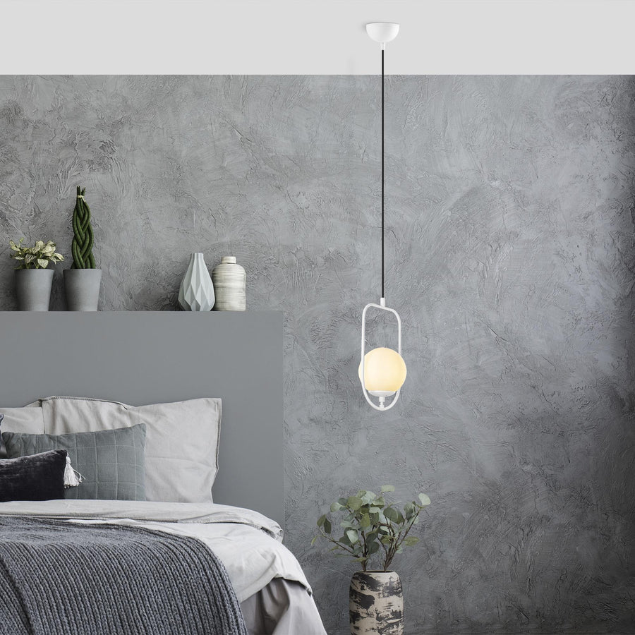 Oval Çerçeveli Cam Tekli Sarkıt Metal - Beyaz