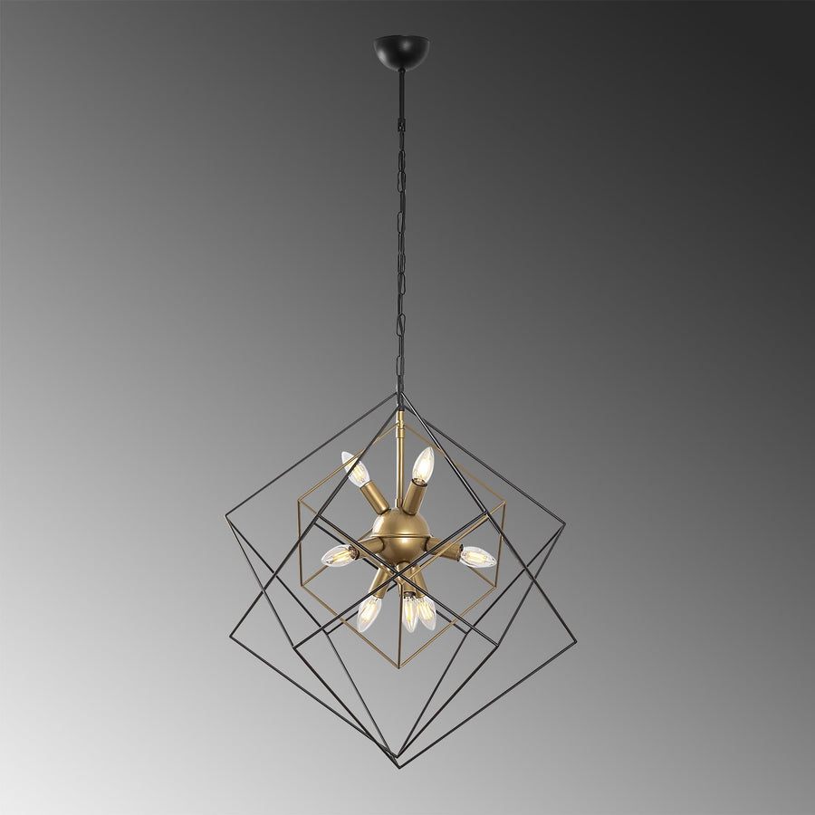 Geometrik Kafes Metal Avize 9'lu - Siyah